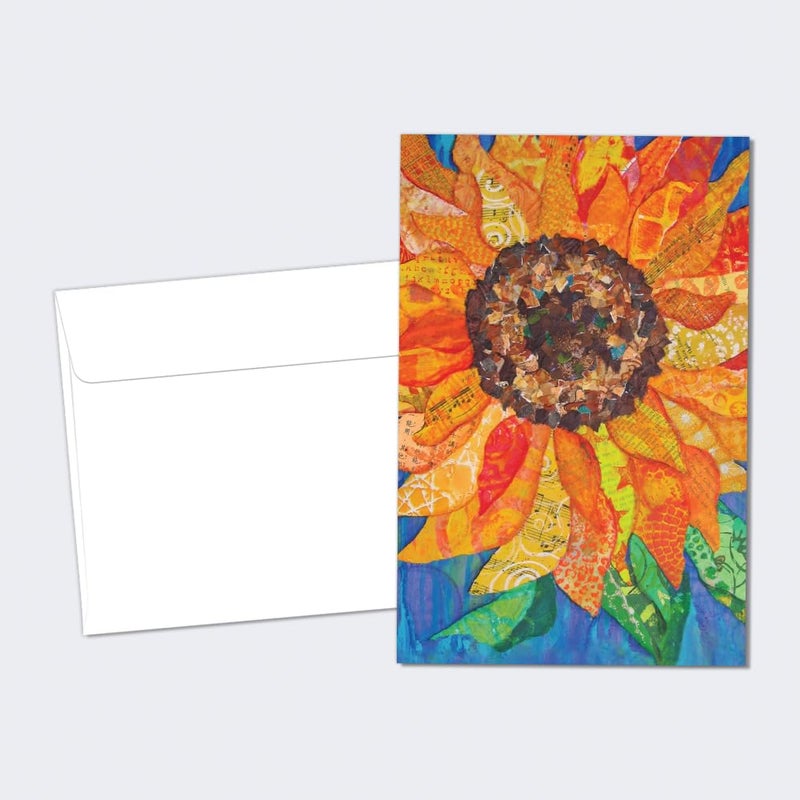 Tree-Free Greetings Vibrant Sunflower All Occasion Cards - 12 Recycled 4x6 Notecards & White Envelopes, Thick Cardstock, Sustainably Made in USA - Colorful Floral Collage - Image 1